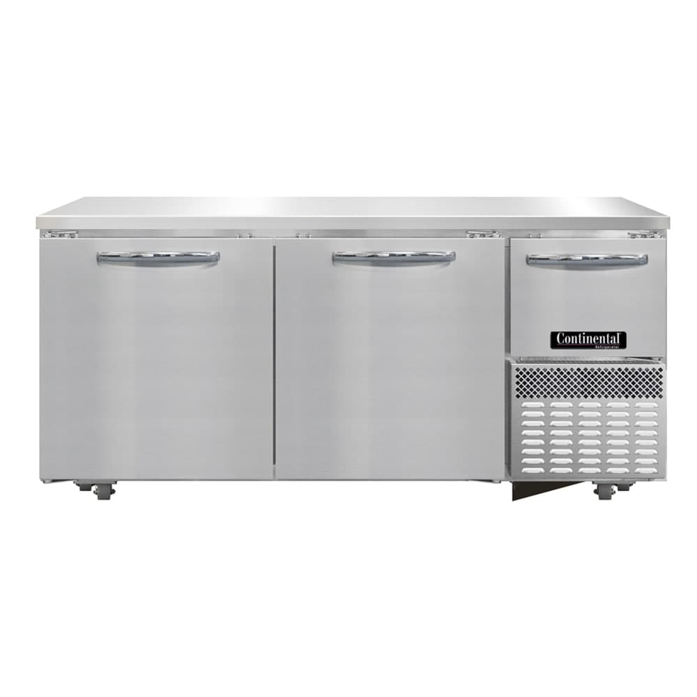 Continental RA68SN-U 68"W Undercounter Refrigerator w/ (3) Sections & (3) Doors, 115v