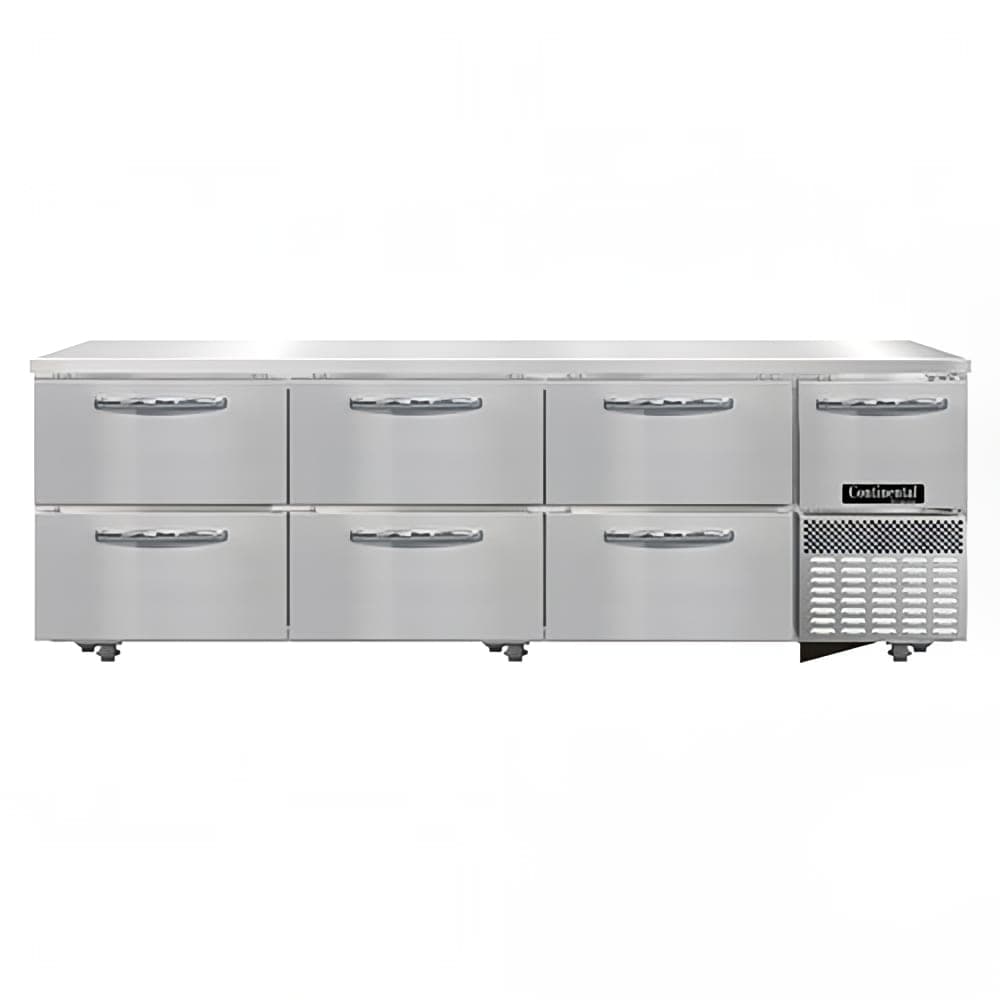 Continental RA93N-U-D 93" W Undercounter Refrigerator w/ (4) Sections, (1) Door, (6) Drawers, 115v