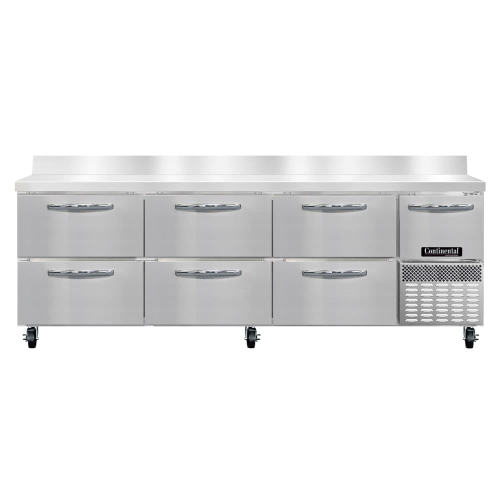 Continental RA93SNBS-D 93"W Worktop Refrigerator w/ (4) Sections, (1) Door, (6) Drawers, 115v