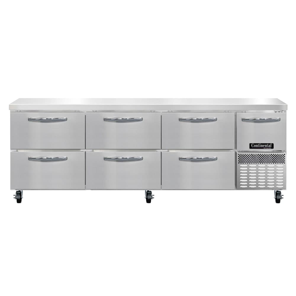 Continental RA93SN-D 93"W Worktop Refrigerator w/ (4) Sections, (1) Door, (6) Drawers, 115v