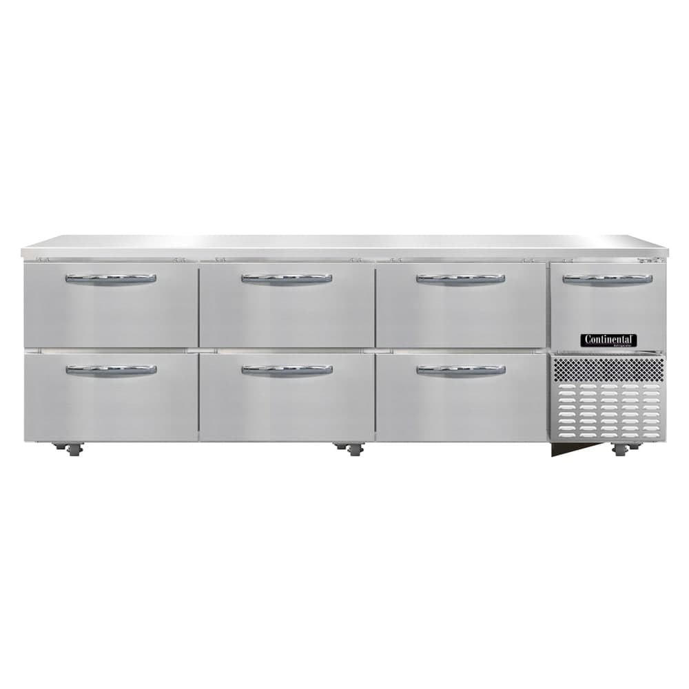 Continental RA93SN-U-D 93"W Undercounter Refrigerator w/ (4) Sections, (1) Door, (6) Drawers, 115v