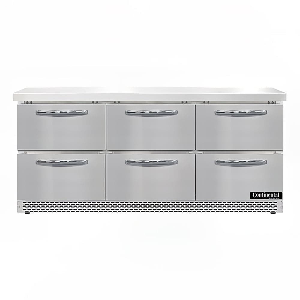 Continental SW72N-FB-D 72" Worktop Refrigerator w/ (3) Sections, 115v