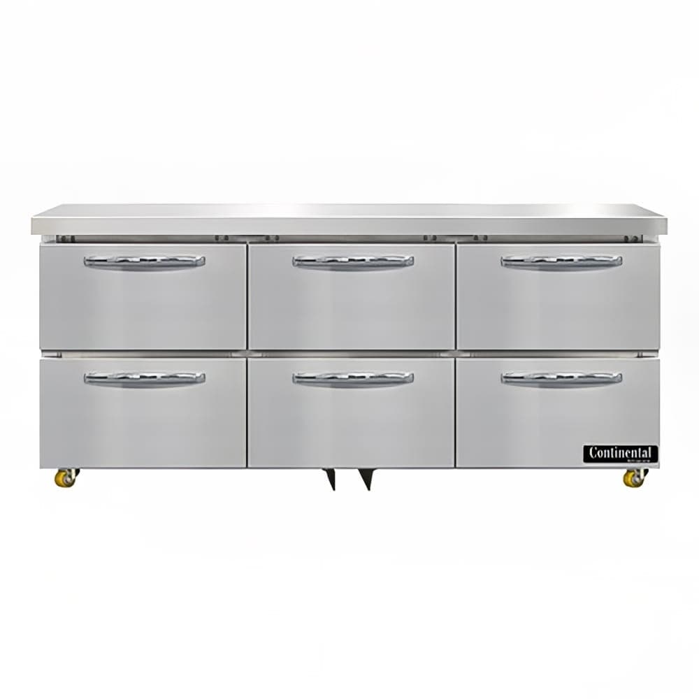 Continental SW72N-U-D 72" W Undercounter Refrigerator w/ (3) Sections & (6) Drawers, 115v