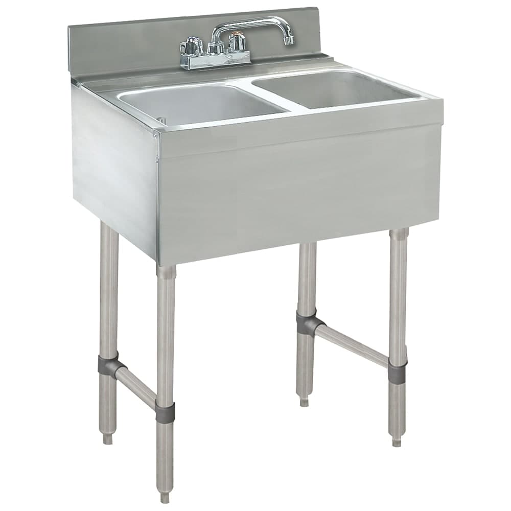 Advance Tabco CRB-22C 24" Underbar Work Board 2 Sink Compartment Unit, Deck Mounted Faucet