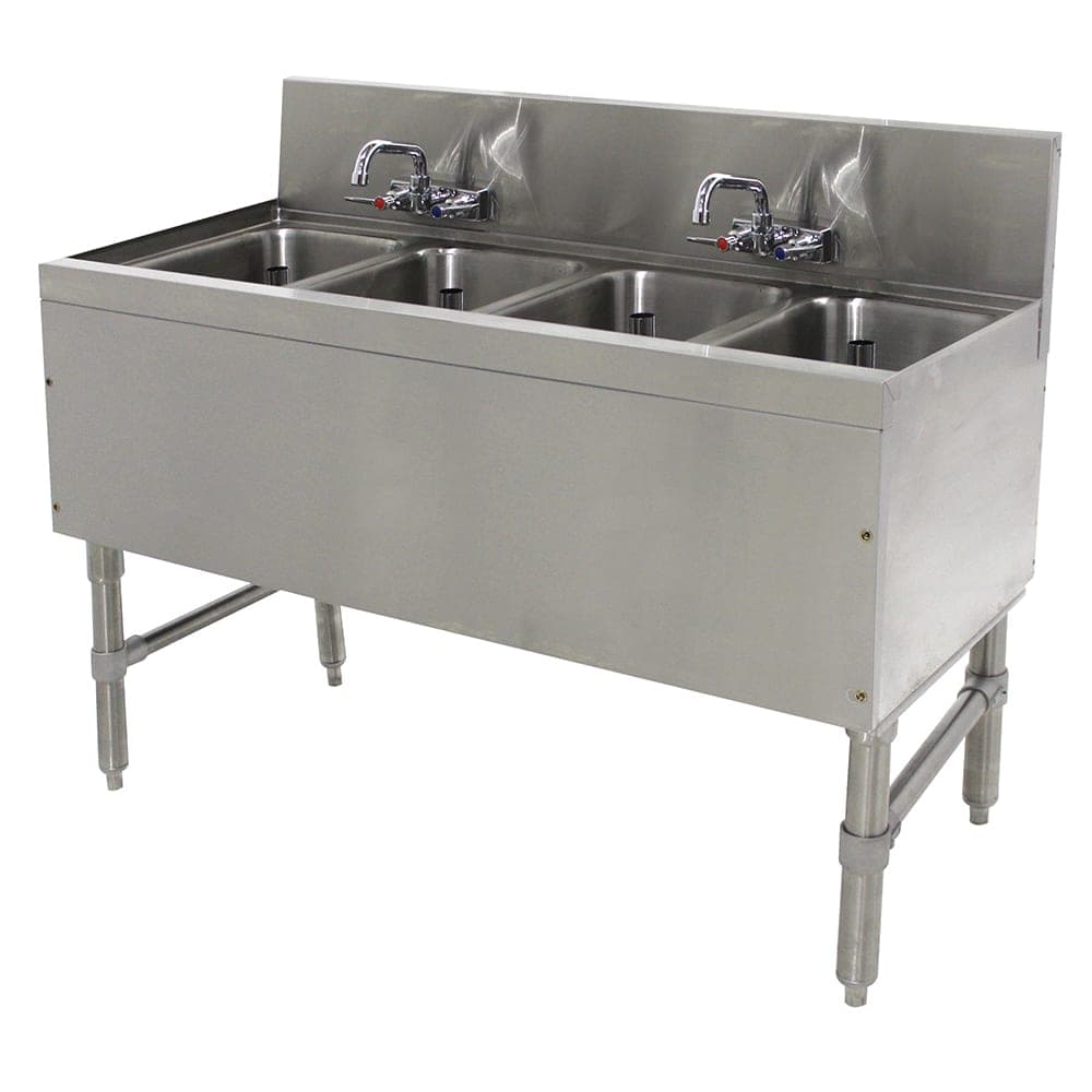 Advance Tabco PRB-19-44C 48" 4 Compartment Sink w/ 10"L x 14"W Bowl, 10" Deep