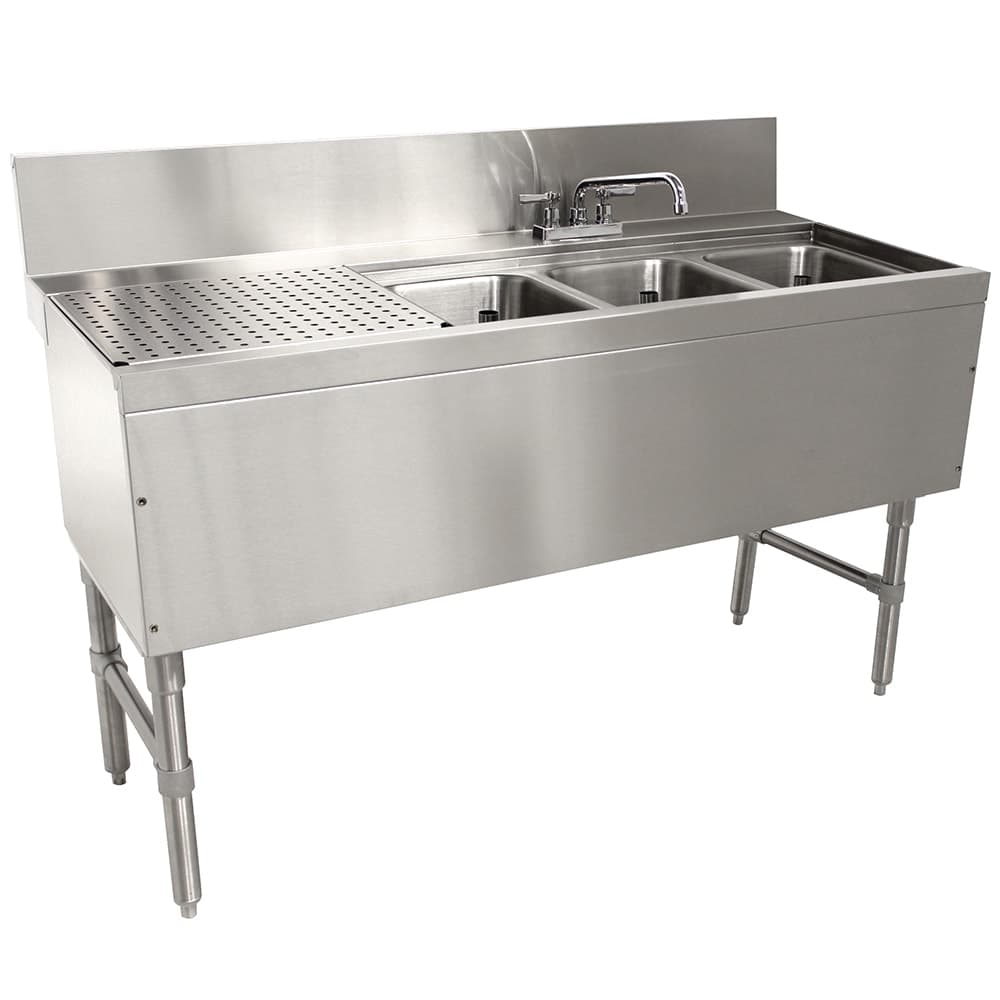 Advance Tabco PRB-24-53R 60" 3 Compartment Sink w/ 10"L x 14"W Bowl, 10" Deep