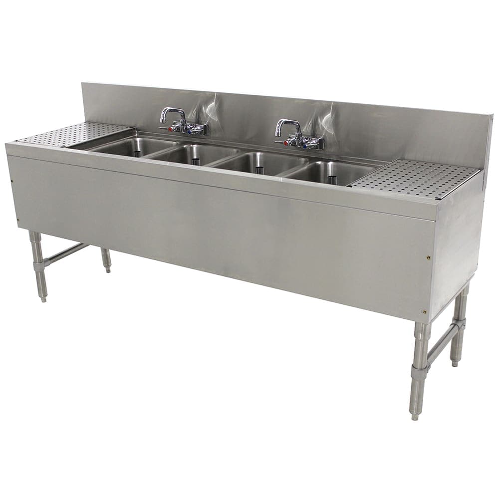 Advance Tabco PRB-24-74C 84" 4 Compartment Sink w/ 10"L x 14"W Bowl, 10" Deep