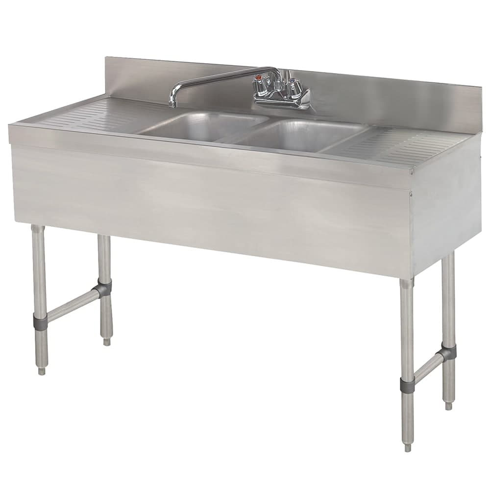 Advance Tabco SLB-42C 2 Compartment Underbar Work Board Sink w/ 2 Drainboards, Faucet