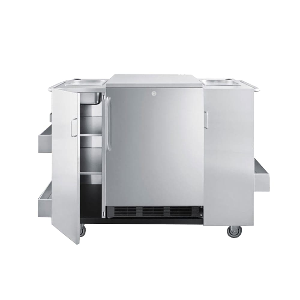 Summit CartOS Outdoor Serving Cart w/ 2 Towel Bar Handles, Locking Doors & 3 Shelves, Stainless