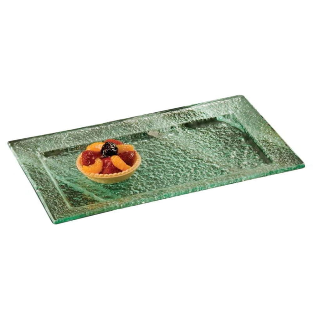 American Metalcraft BG159 Rimmed Rectangular Platter, 15x9", Glass/Green