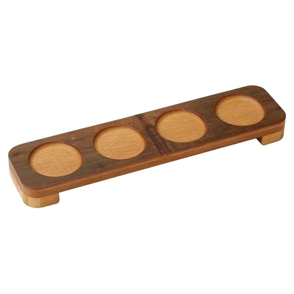 American Metalcraft BWF4 4 Section Taster Flight Board - 13 7/8" x 3 3/8", Carbonized Bamboo