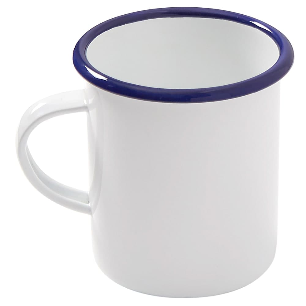 American Metalcraft EWM16 16 oz Enamelware Mug - White w/ Blue Rim