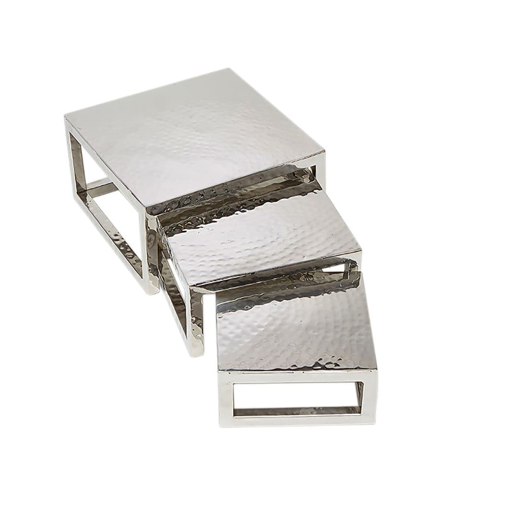 American Metalcraft HMPRS3 3 Piece Square Riser Set, Hammered Stainless