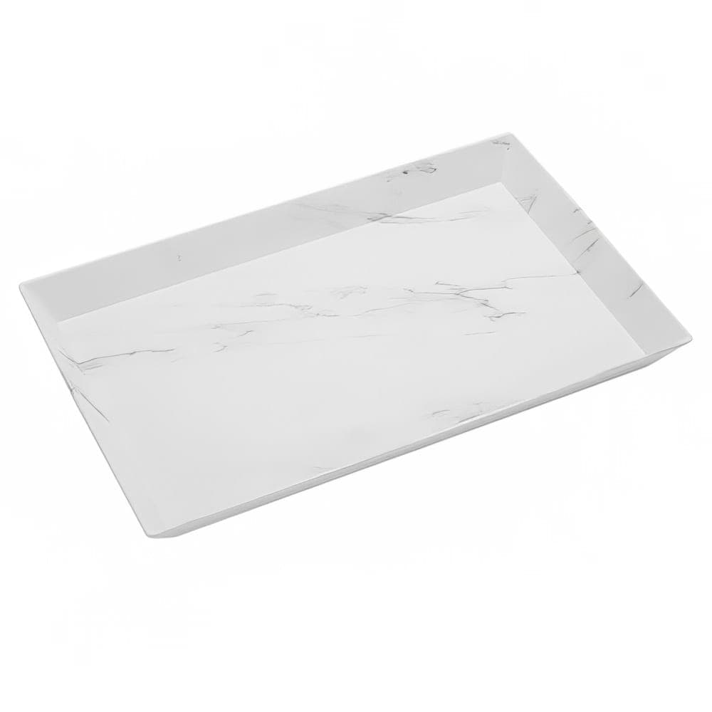 American Metalcraft MWMEL23 18" x 8 1/4" Rectangular Naturals Platter - Melamine, White Marble