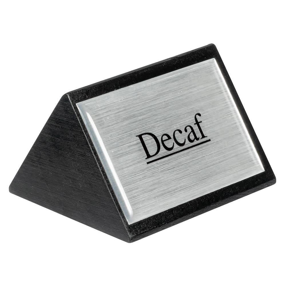 American Metalcraft SIGND4 Decaf Table Tent Sign - 1 3/4" x 3", Silver/Black Wood