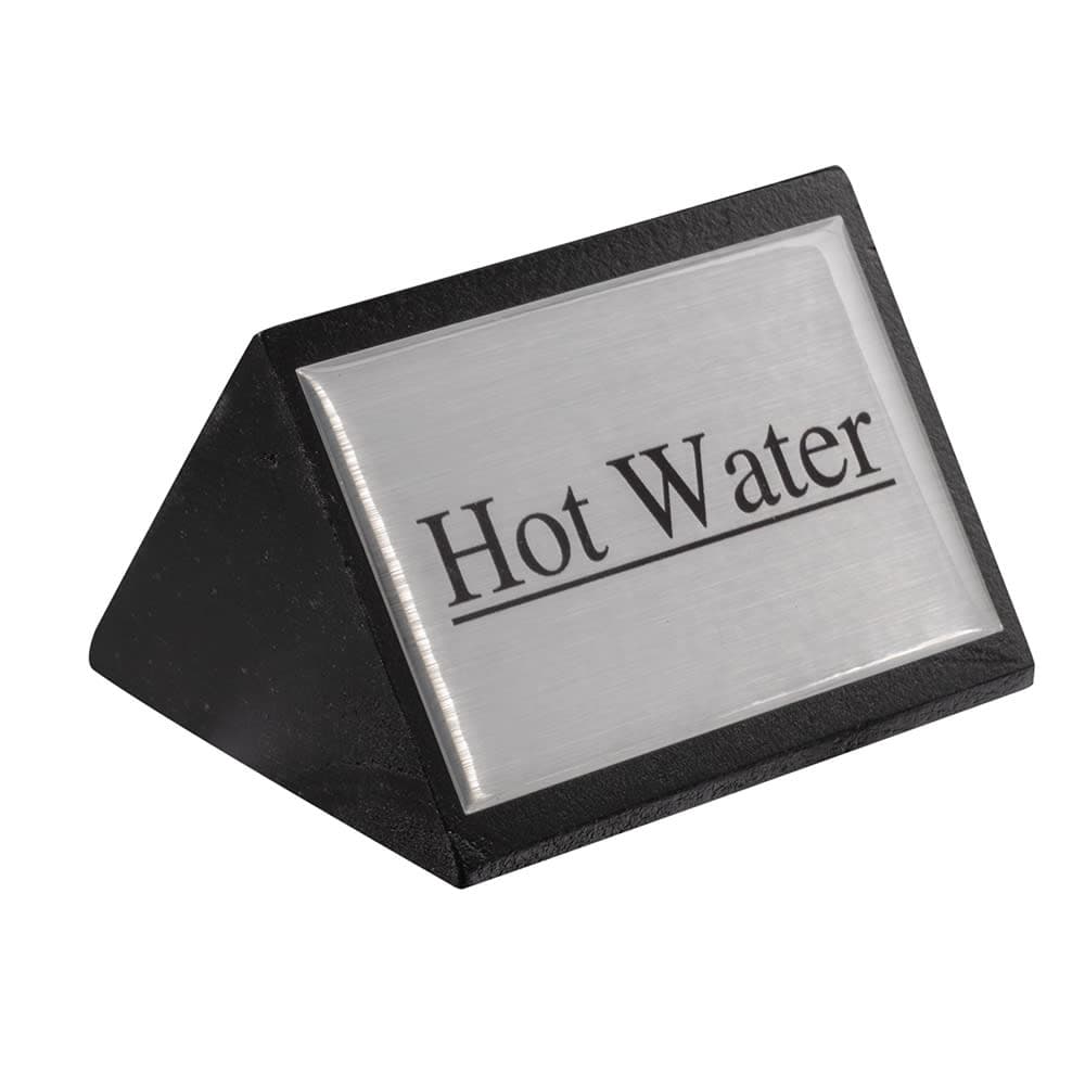 American Metalcraft SIGNW5 Hot Water Table Tent Sign - 1 3/4" x 3", Silver/Black Wood