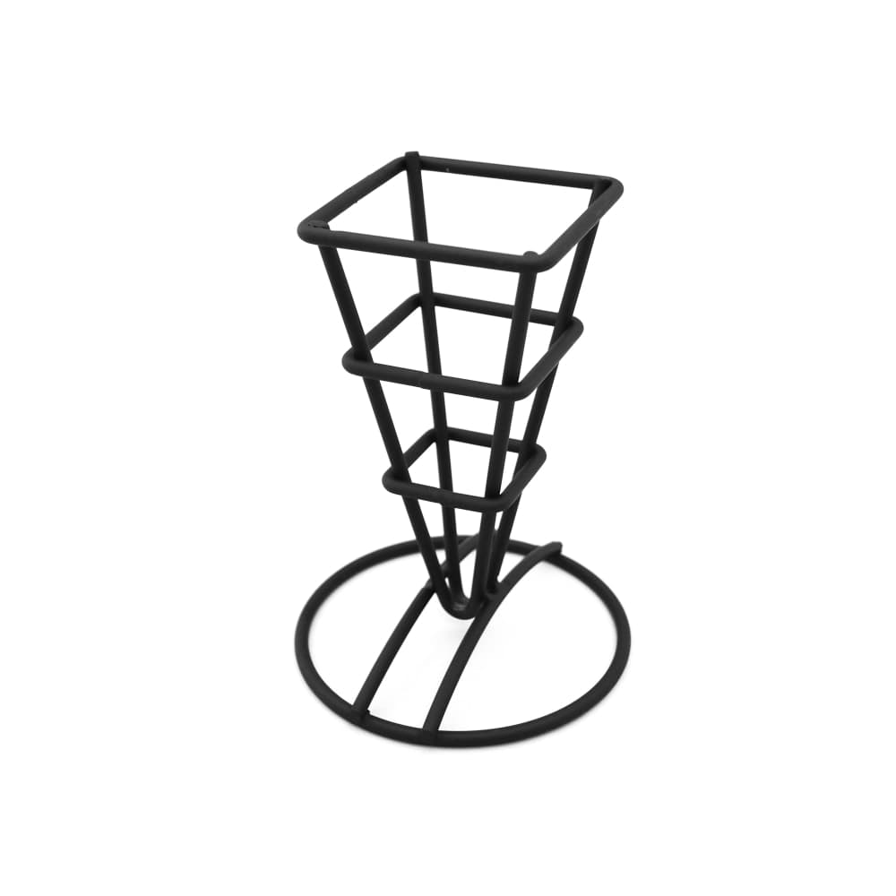 American Metalcraft SQFBBL Fry Cone Holder - 2 1/2" x 3 19/30" x 5 1/4", Square Top, Round Base, Black Finish