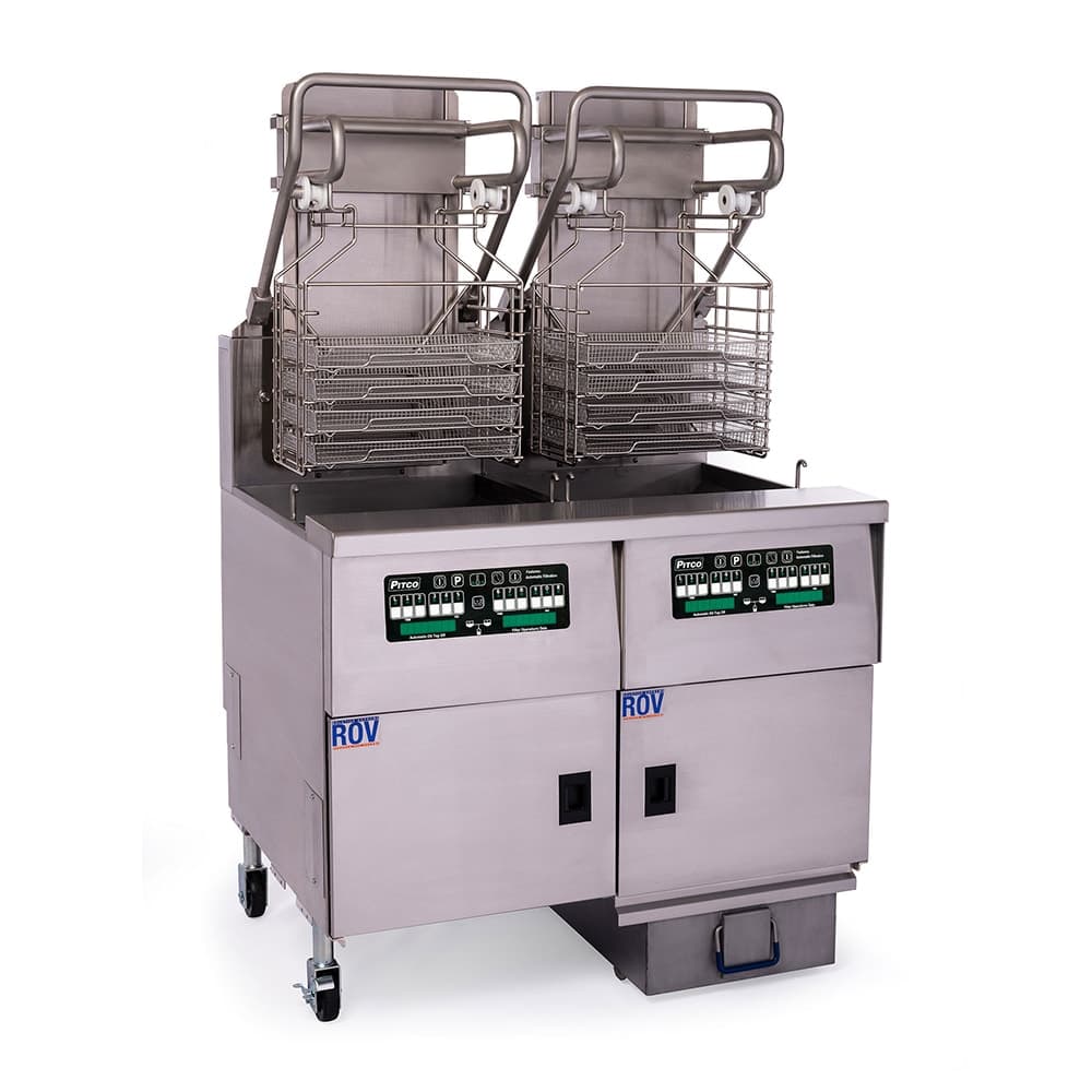 Pitco SELVRF-2/FD Electric Rack Fryer - (2) 76 lb Vats, Floor Model, 480v/1ph
