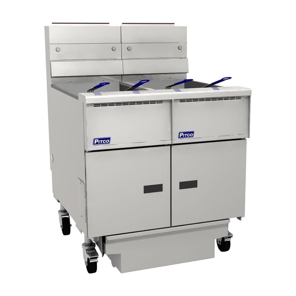 Pitco SG14-2FD LP Gas Fryer - (2) 50 lb Vats, Floor Model, Liquid Propane