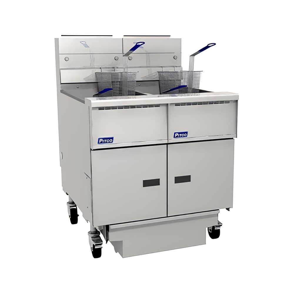 Pitco SG18-2FD NG Gas Fryer - (2) 90 lb Vats, Floor Model, Natural Gas