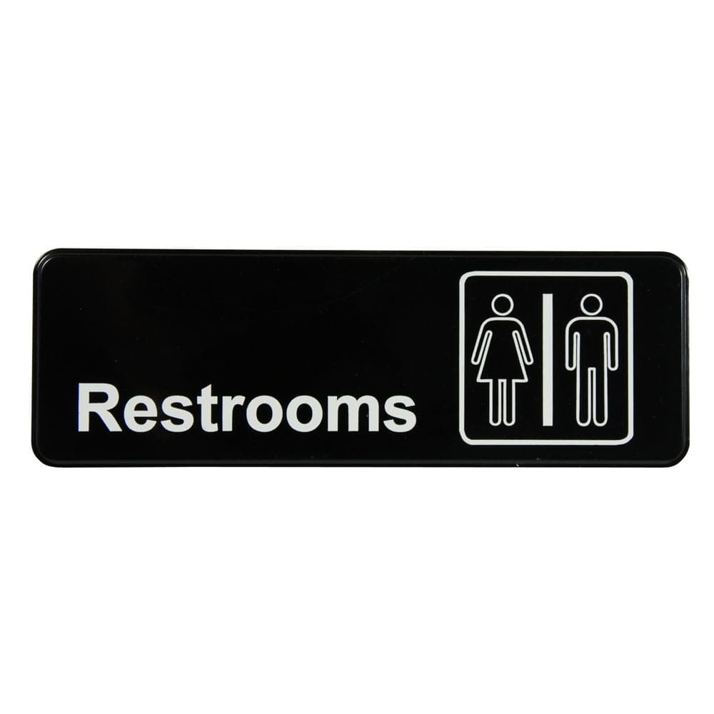 Vollrath 4517 Restrooms Sign - 3" x 9" White on Black