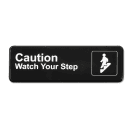 Vollrath 4544 Caution/Watch Your Step Sign - 3" x 9", White on Black thumbnail 2
