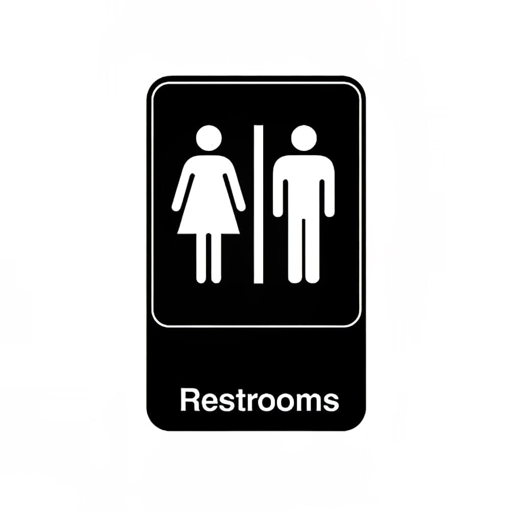 Vollrath 5617 6" x 9" Restrooms Sign - White on Black