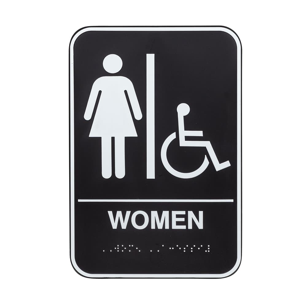 Vollrath 5630 6" x 9" Women/Accessible Sign - Braille, White on Black