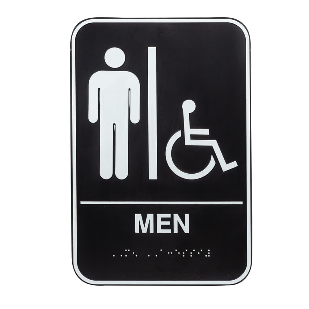 Vollrath 5631 6" x 9" Men/Accessible Sign - Braille, White on Black