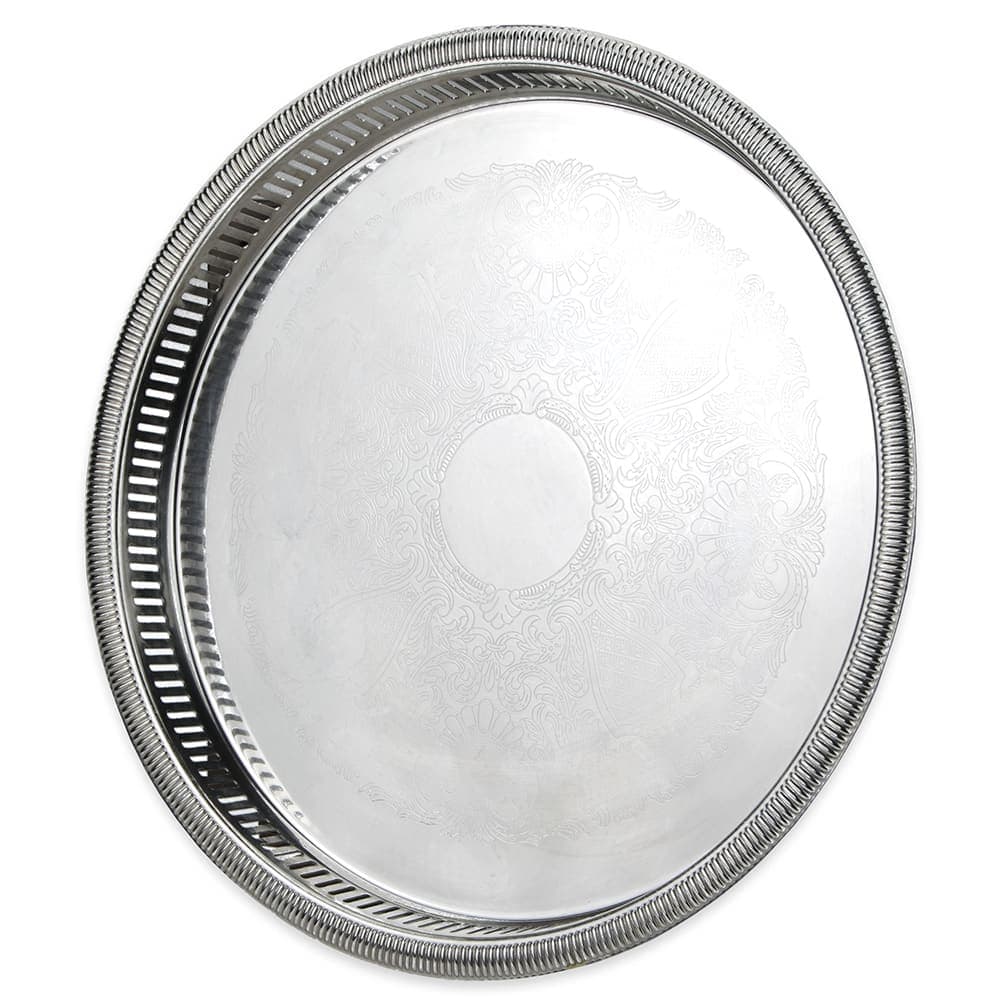 Vollrath 82131 15 1/4" Round Serving Tray - 1 1/2" Deep, Gadroon Edge, Stainless