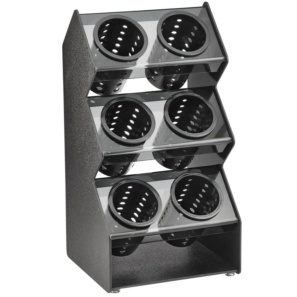 Vollrath FWVH-3X2B 6 Cylinder Flatware Holder - 11 3/16" x 10 1/4" x 21 1/4", Plastic, Black