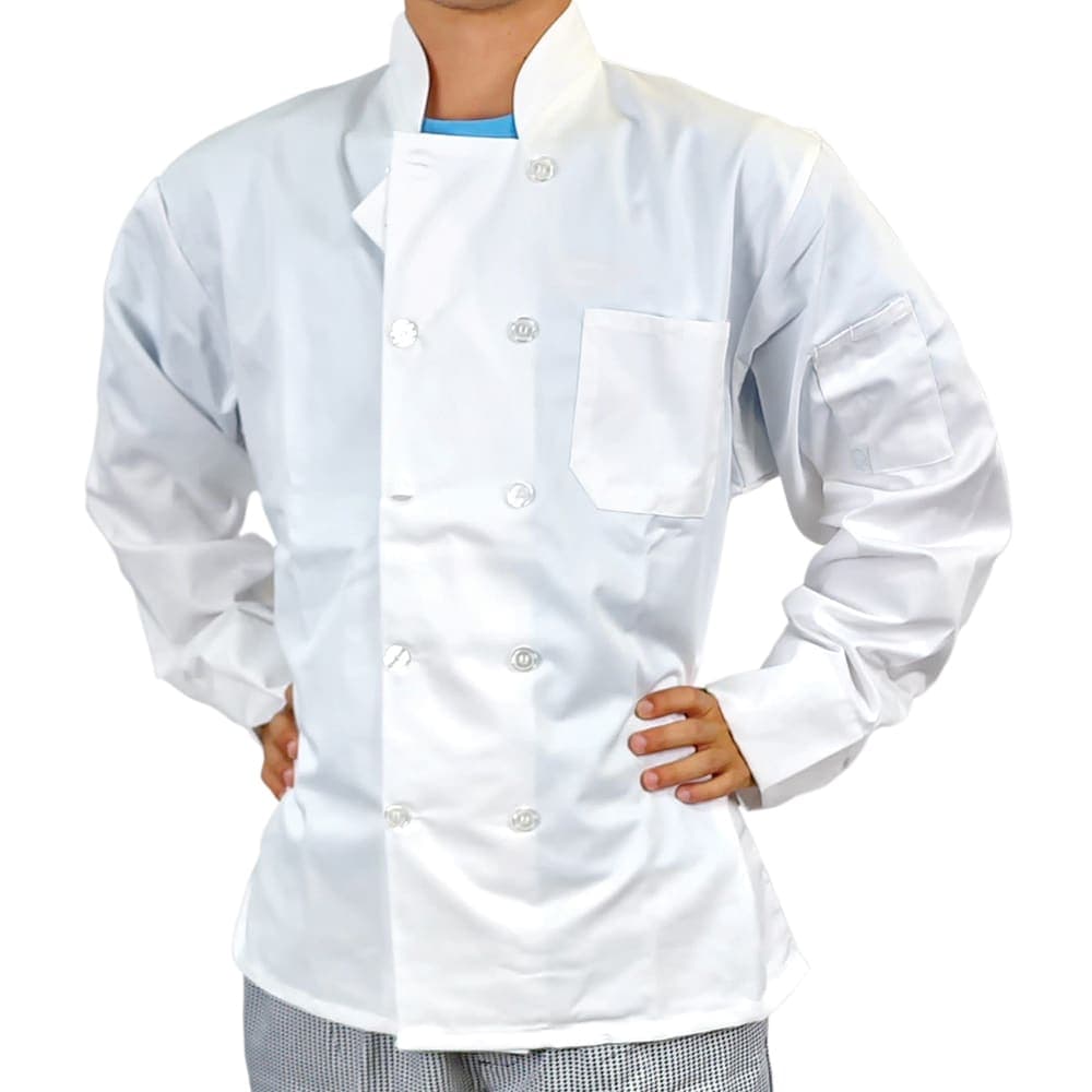 Intedge Chef Coat, Double Breasted w/ One Pocket, White, Small (345BS)