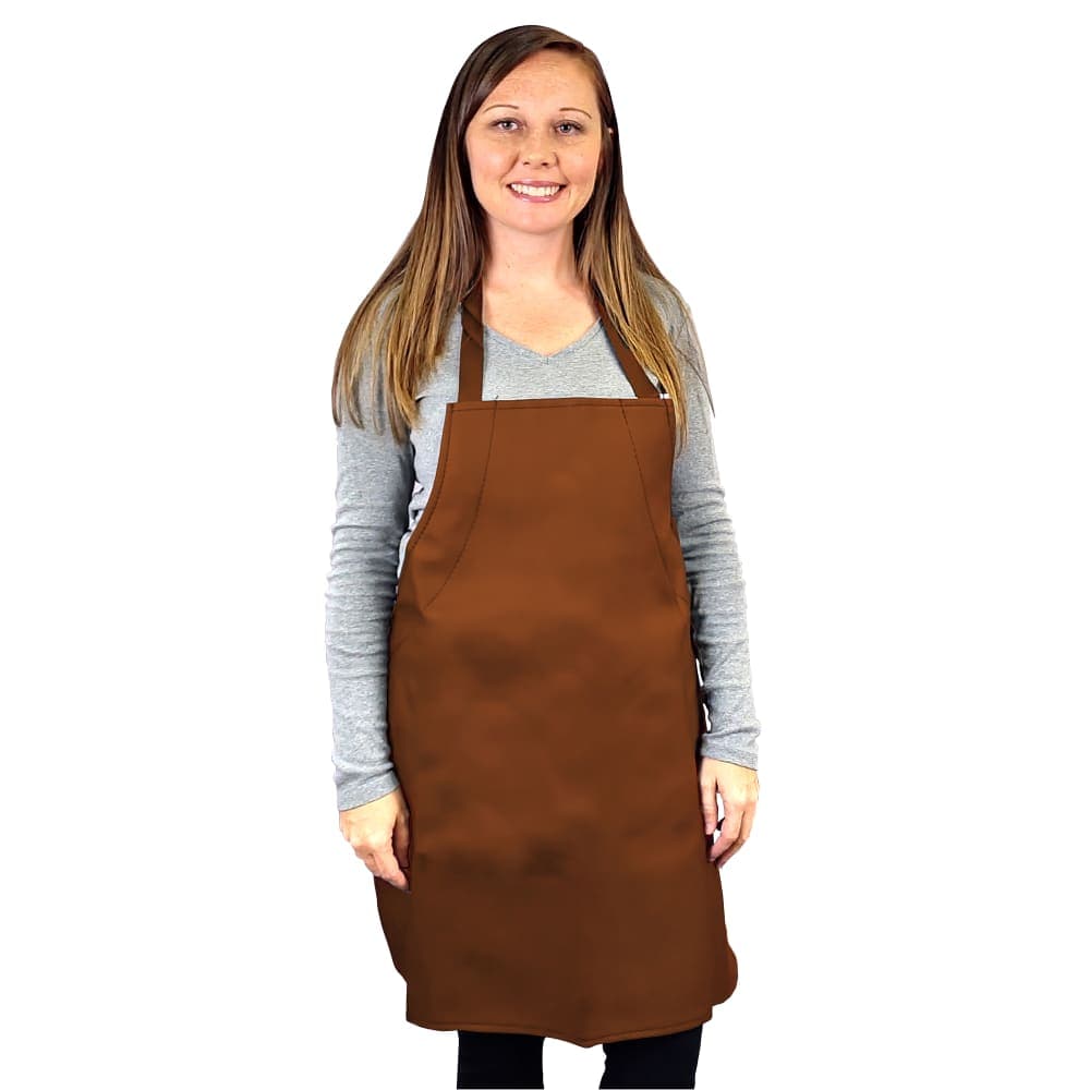 Intedge Bib Dishwasher Apron w/ Adjustable Ties - 28" x 26", Vinyl, Brown (V105)
