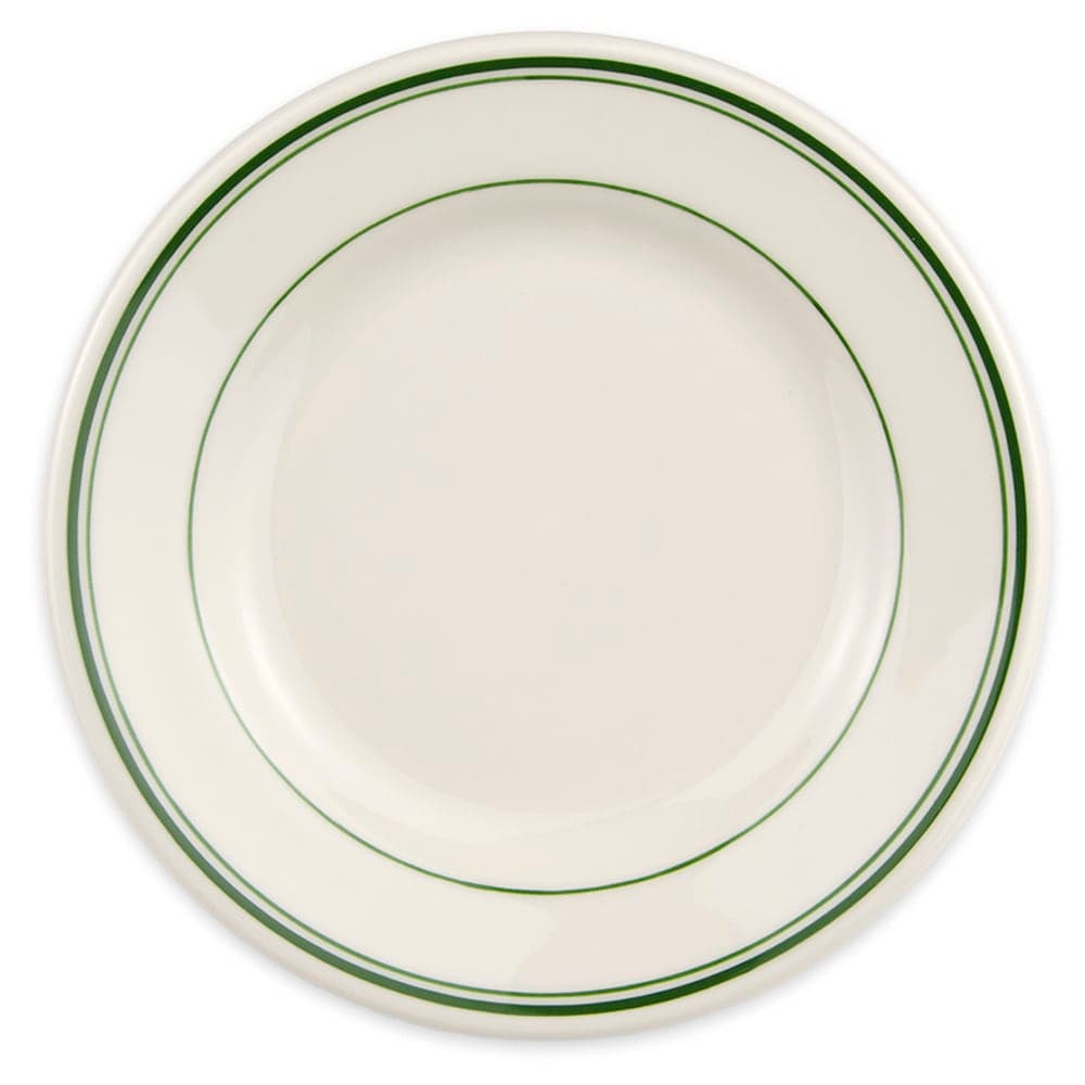 Homer Laughlin HL2031 7 1/8" Round Plate - China, Ivory w/ Green Band