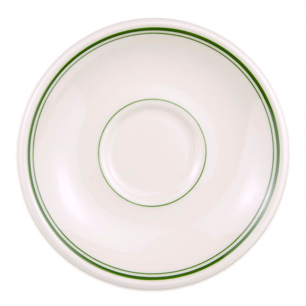 Homer Laughlin HL2821 6" Round Boston Saucer - China, Ivory w/ Green Band