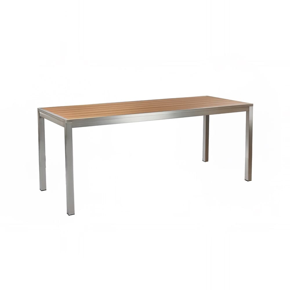 emu Rectangular Outdoor Dining Height Table - 72" x 28", Brushed Aluminum & Faux Oak (A1549)