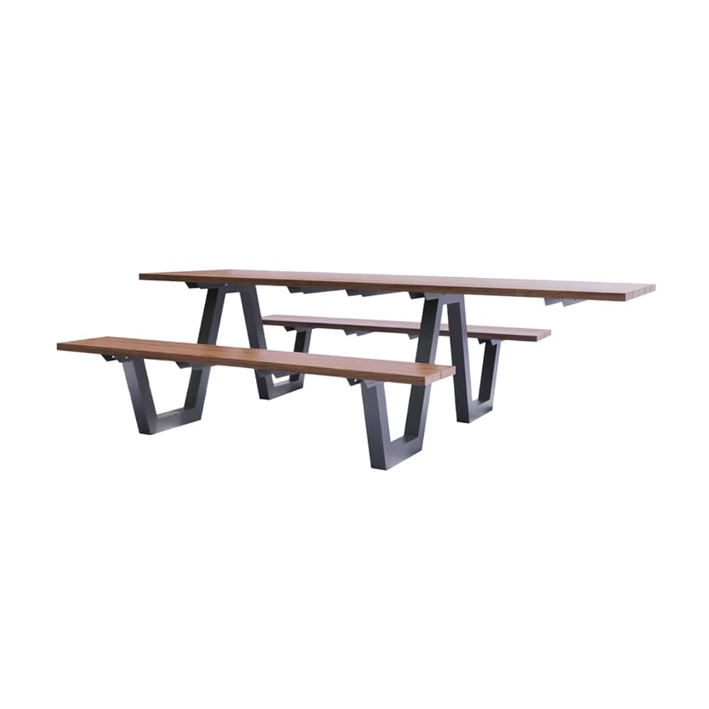 emu Rectangular Outdoor Picnic Table w/ (2) Benches - 96" x 70", Antique Iron & Walnut (A1821A)