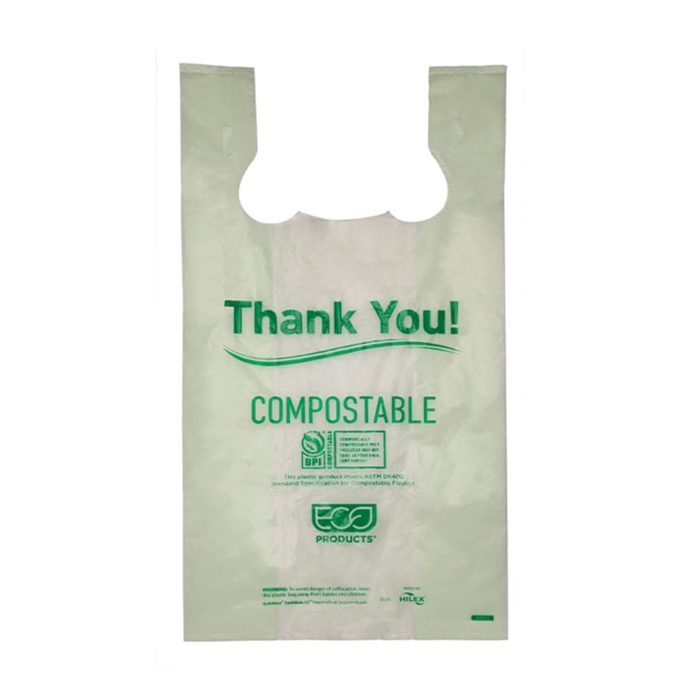 Eco Products &quot;Thank You&quot; T-Shirt Bag - 21&quot;L x 11 1/2&quot;W, PBAT, Green (EP-CBMD)