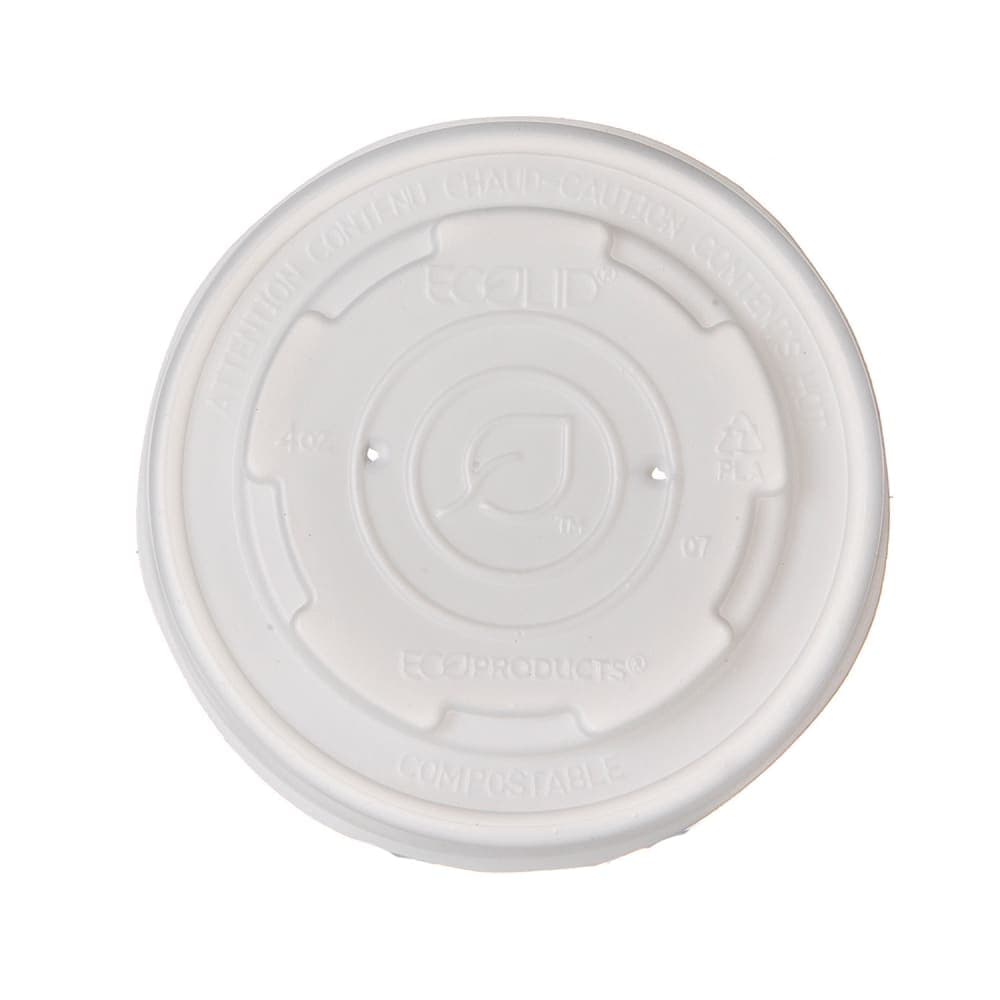 Eco Products World Art™ EcoLid® Flat Lid - PLA, White (EP-ECOLID-SPS4)