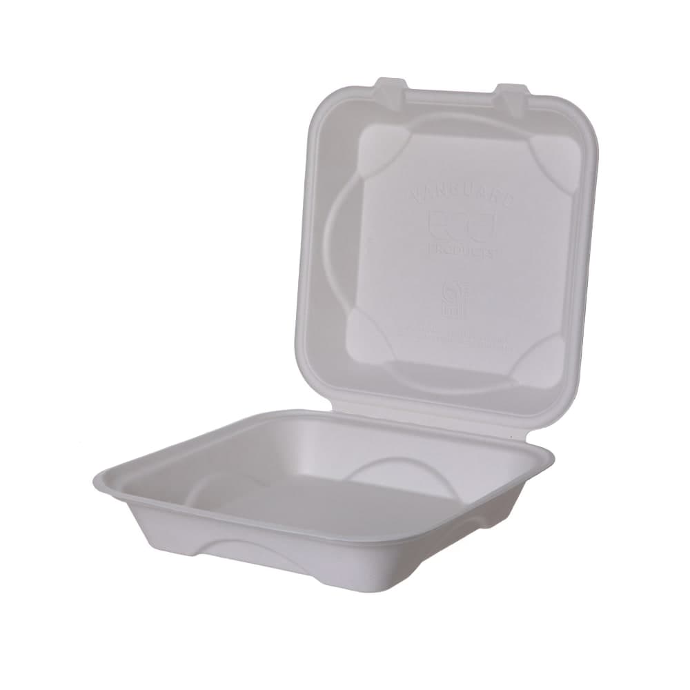 Eco Products Vanguard® Hinged Lid Food Container - 9" x 9" x 3", Molded Fiber (EP-HC91NFA)