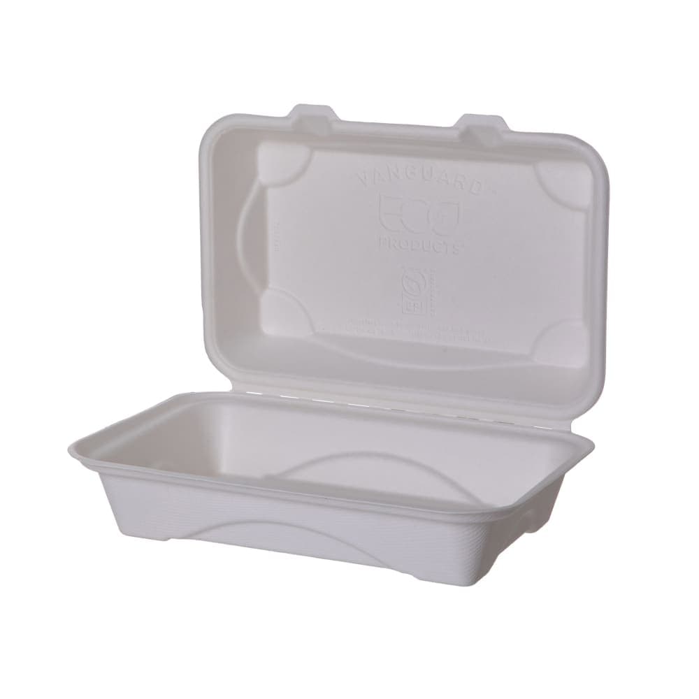 Eco Products Vanguard® Hinged Lid Food Container - 9" x 6" x 3", Molded Fiber (EP-HC96NFA)