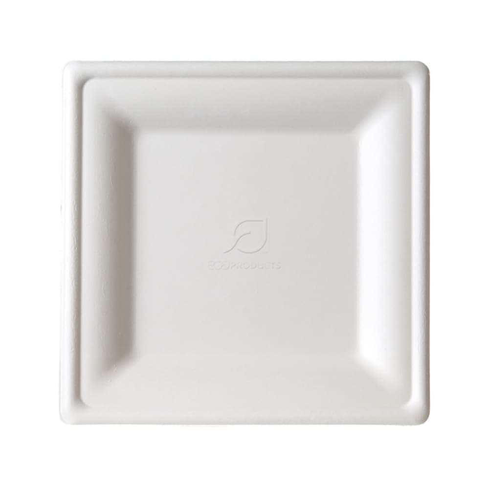 Eco Products Vanguard® WorldView™ 8" Square Disposable Plate - Molded Fiber, White (EP-P022NFA)