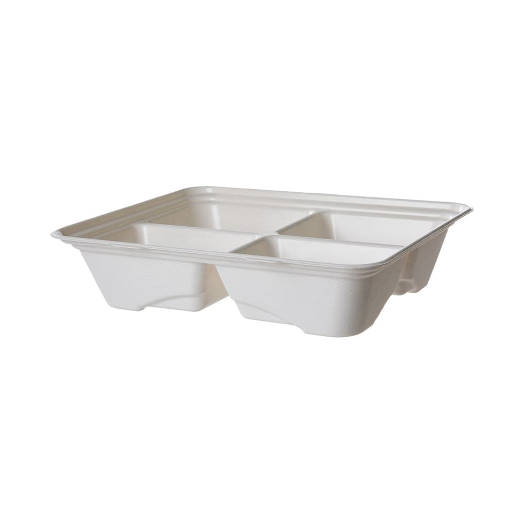 Eco Products Vanguard® Regalia™ Half Pan w/ (4) Compartments - 13" x 10", Molded Fiber, White (EP-SCTR13104LNFA)