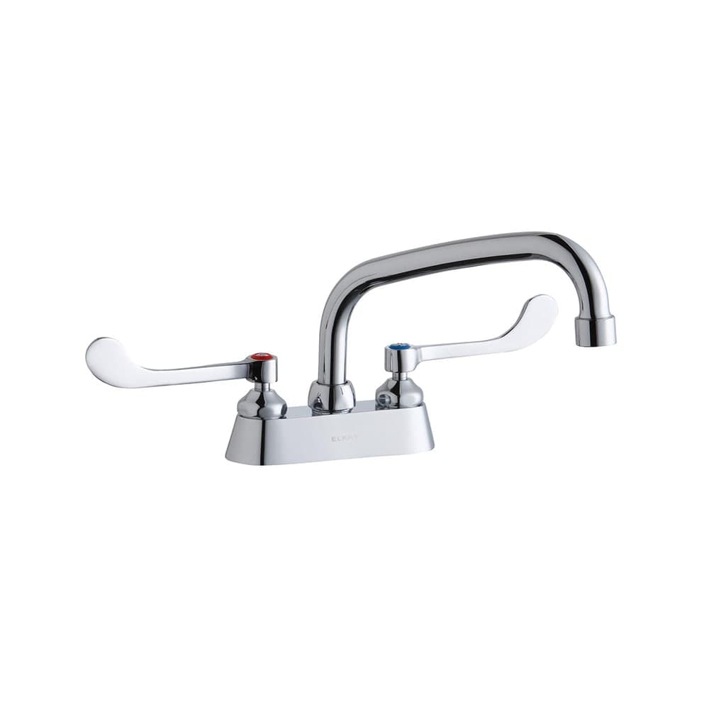 Elkay LK406AT10T6 Deck Mount Faucet w/ 10" Swing Spout & 6" Wrist Blade Handles - 4" Centers