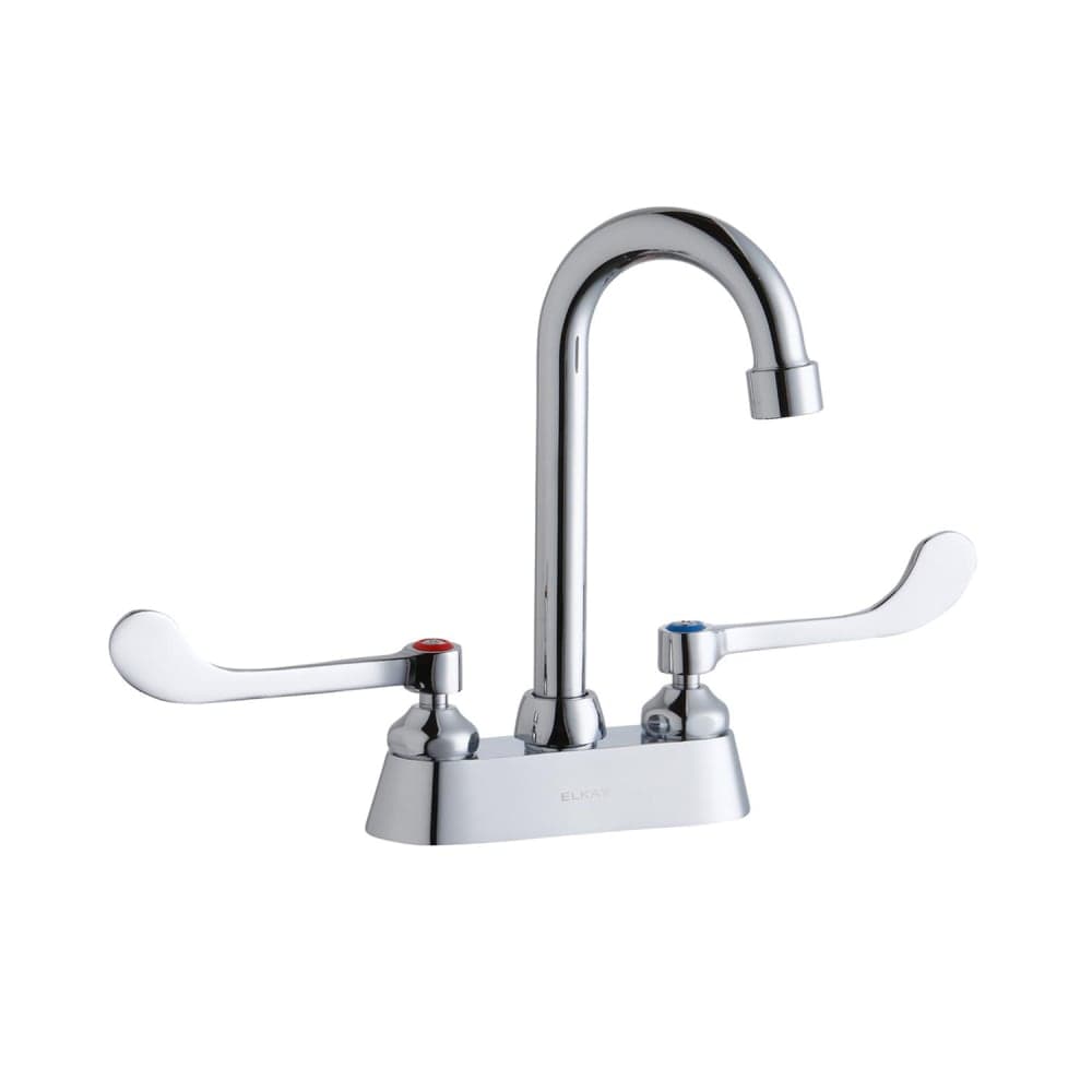 Elkay LK406GN04T6 Deck Mount Faucet w/ 4" Gooseneck Swing Spout & 6" Wrist Blade Handles - 4" Centers