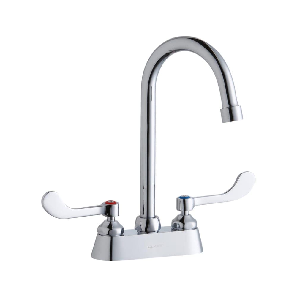 Elkay LK406GN05T4 Deck Mount Faucet w/ 5" Gooseneck Swing Spout & 4" Wrist Blade Handles - 4" Centers