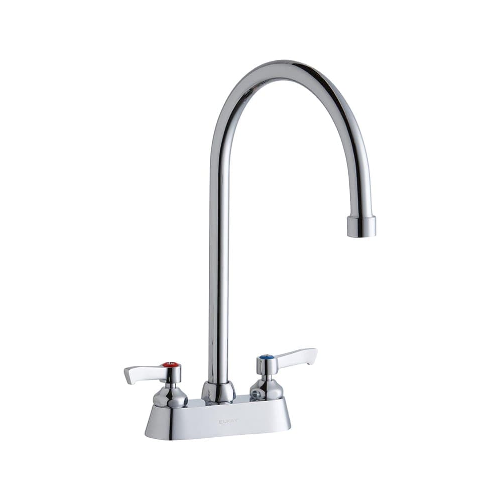 Elkay LK406GN08L2 Deck Mount Faucet w/ 8" Gooseneck Swing Spout & 2" Lever Handles - 4" Centers
