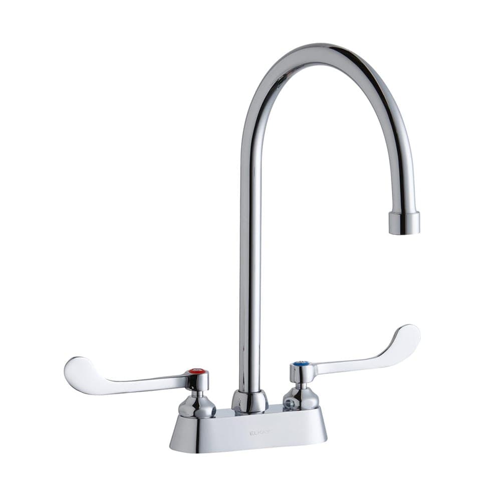 Elkay LK406GN08T6 Deck Mount Faucet w/ 8" Gooseneck Swing Spout & 6" Wrist Blade Handles - 4" Centers