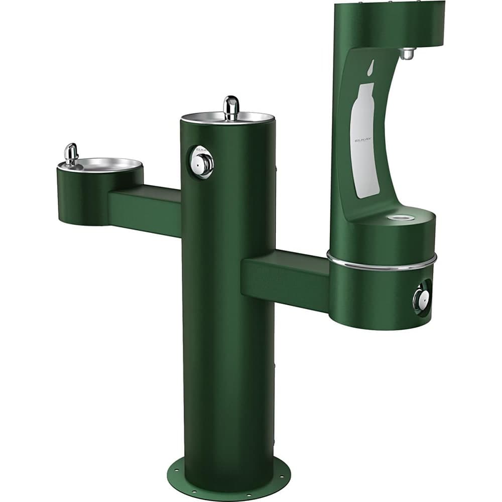 Elkay LK4430BF1LEVG Outdoor Bottle Filling Station w/ (2) Drinking Fountains - 52 1/8"H, Non Refrigerated, Evergreen