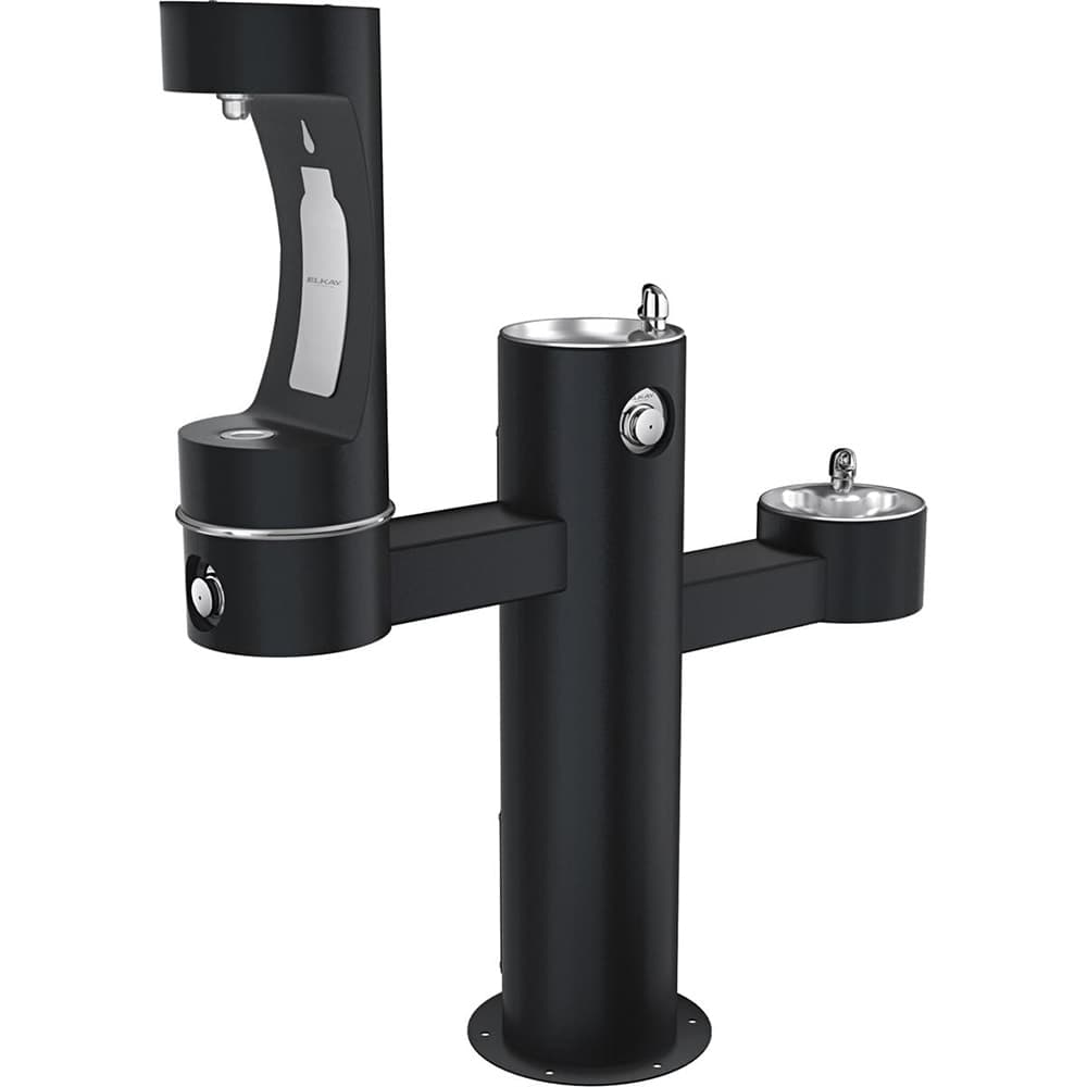Elkay LK4430BF1MBLK Outdoor Bottle Filling Station w/ (2) Drinking Fountains - 57"H, Non Refrigerated, Black
